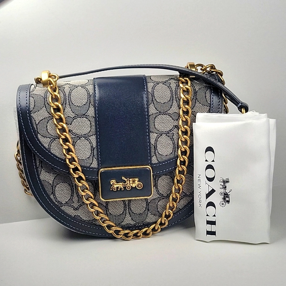 COACH ALIE SADDLE Crossbody HAND BAG IN NAVY MIDNIGHTNAVY .